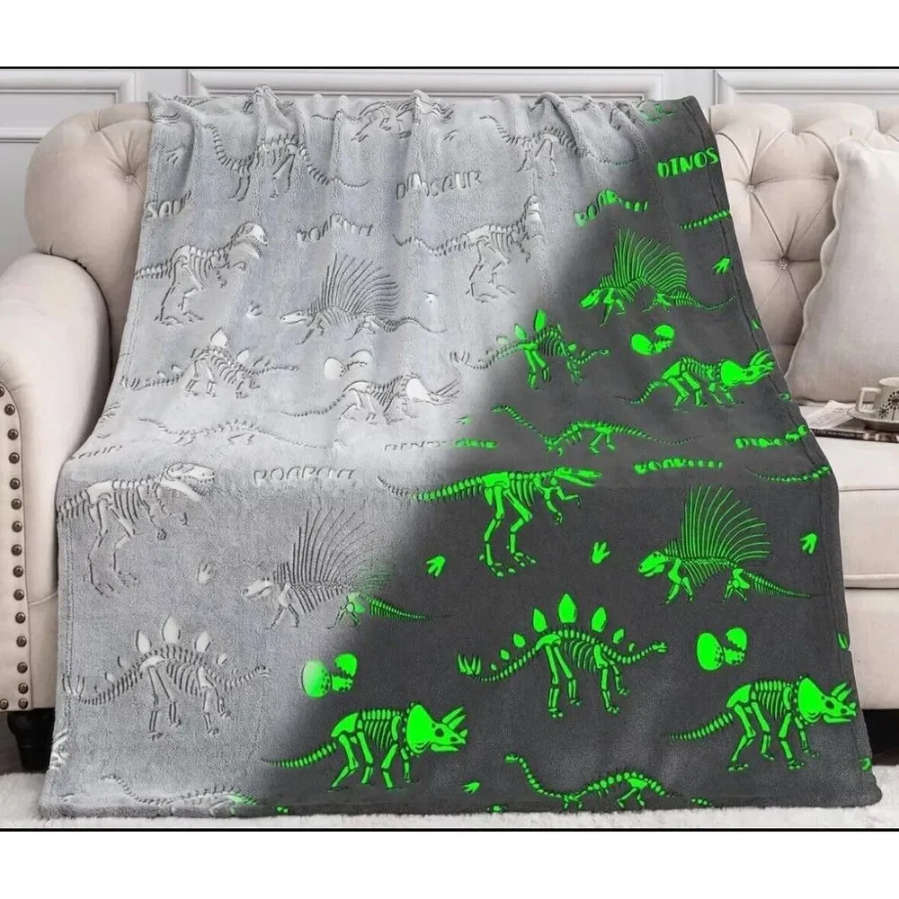 Jekeno Glow in the Dark Blanket Dinosaur Throw Blanket for Boys Kids Soft Warm‎